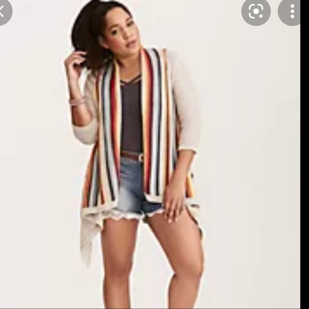 Torrid Plus Size 1X Tan‎ Rainbow Stripe Open Front Draped Cardigan